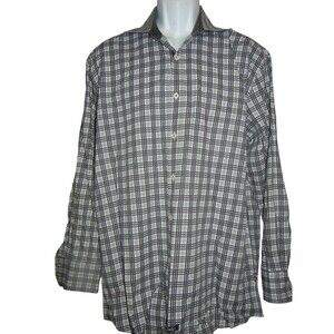 English Laundry Shirt Men Large  Black Geometric Long Sleeve Button Flip Cuff